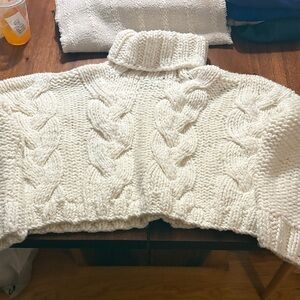 Cozy White Cable Knit Turtleneck Sweater